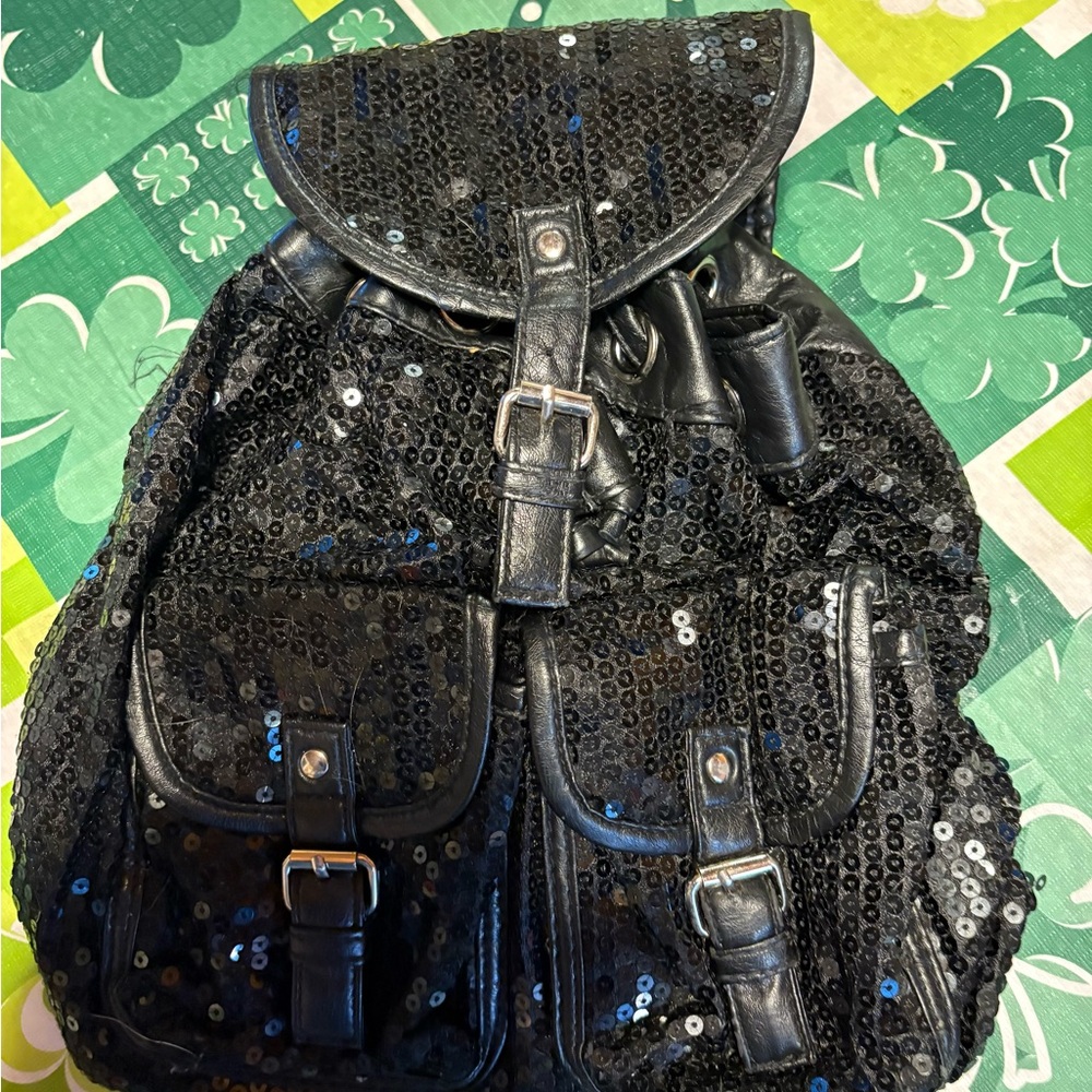 Source Unknown Black Sequin Backpack